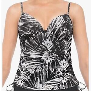 Spanx Swimwear Push Up Underwire Tankini Top with Ruched Sides Size Large